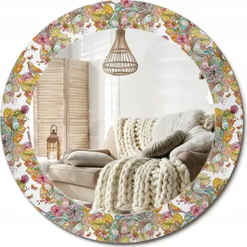 Zrcadlo Stylové kulaté zrcadlo na zeď s potiskem na skle Pohádkové květiny průměr 60 cm