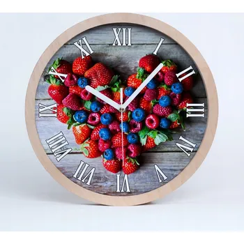 Hodiny Dřevěné nástěnné hodiny srdce s ovocem průměr 25 cm