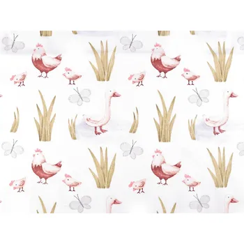 Bavlněná látka / plátno husy / slepice Varianta: 4 bílá, Balení: 1 m