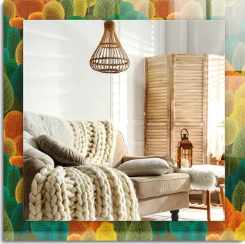 Zrcadlo Loftové závěsné zrcadlo s ozdobným skleněným rámem Podzimní Stromy 60x60 cm