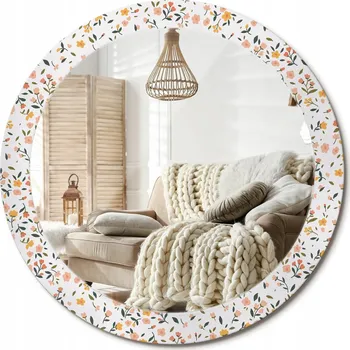 Zrcadlo Stylové kulaté zrcadlo na zeď s potiskem na skle průměr 80 cm - Drobné kvítky