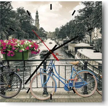 Hodiny Velké nástěnné hodiny na zeď 40x40 Město Skleněné hodiny Čtvercové Tiché