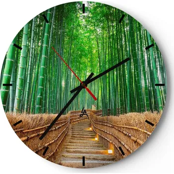 Hodiny Nástěnné hodiny do kuchyně 30x30 Bambusové hodiny na skle do obýváku Loft Tiché