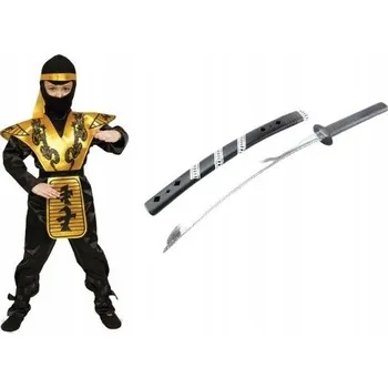 Karnevalový kostým SUPER Sada Kostým Ninja GO 122/128 + MEČ NINJA ČERNÝ MK104