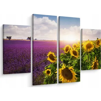 Obraz Obraz Čtyřdílný Slunečnice Levandule Příroda 200x150 cm