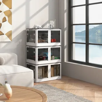 Úložný box Sada 3 skládacích úložných boxů | bílá+šedá