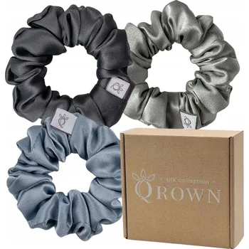 Hedvábná gumička do vlasů Qrown šedá 3 ks