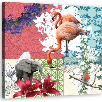 Obraz OBRAZ NA PLÁTNĚ Plameňák Pták koláž 60x60