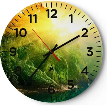 Hodiny Nástěnné hodiny do obýváku 40x40 Tropiky Kulatý Hodiny na skle Loft Tiché