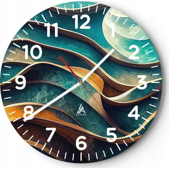 Hodiny Nástěnné hodiny do obýváku 40x40 Vlny Kulatý Skleněné hodiny Loft Tiché
