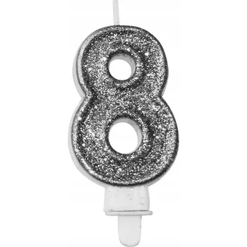 Svíčka Svíčka číslice premium č. 8 stříbrná 7,3 cm