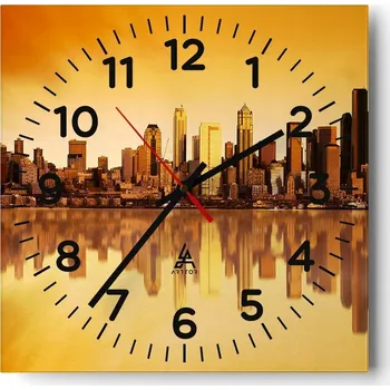 Hodiny Nástěnné hodiny do obýváku 40x40 Město Bez Hlučné Skleněné hodiny Tiché