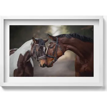 Obraz Dekorativní nástěnný obraz v rámu s grafikou Portrét koní v lese 60x40 cm