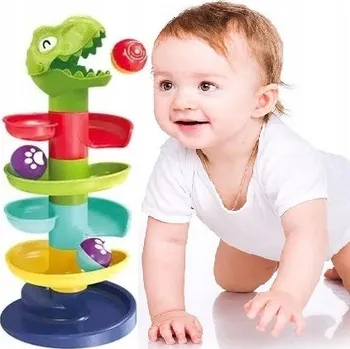 Hračka pro nejmenší VĚŽ S MÍČKY Dráha pro míčky SJEZDOVKA kuliček + chrastící koule