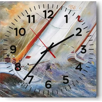 Hodiny Kuchyňské nástěnné hodiny 30x30 Plachetnice Skleněné hodiny do obýváku Moderní Tiché