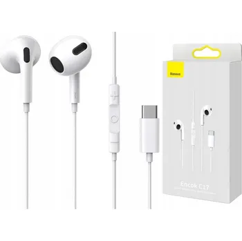 Sluchátka Drátová sluchátka Baseus do uší USB-C 1,10 m bílá
