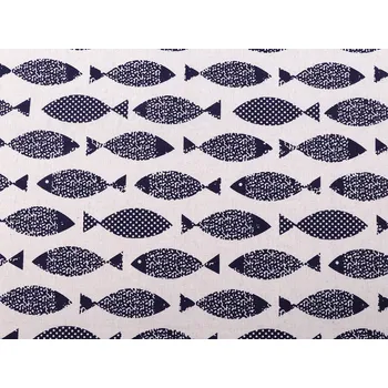 Bavlněná metráž / imitace lnu hrubší, ryby Varianta: režná modrá, Balení: 1 m