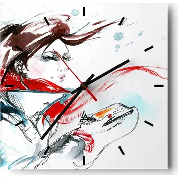 Hodiny Nástěnné hodiny do kuchyně 30x30 Žena Stylové hodiny na skle Loft Tiché