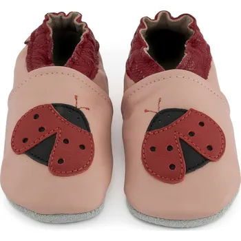 Capáčky CAROZOO Kožené capáčky s koženou podrážkou beruška 2-3 roky Růžová 24,5