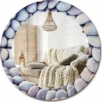 Zrcadlo Zrcadlo na zeď zdobené grafikou na skle Mořské kameny, průměr 60 cm