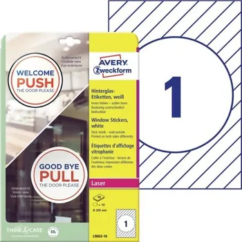 Samolepící etiketa AVERY Oboustranně potisknutelné etikety na sklo 200mm 10A4 - L9003-10