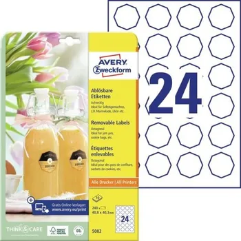 Samolepící etiketa Snímatelné etikety, osmiúhelníkové, bílé, 40,8x40,3 mm, Avery Zweckform - 5082