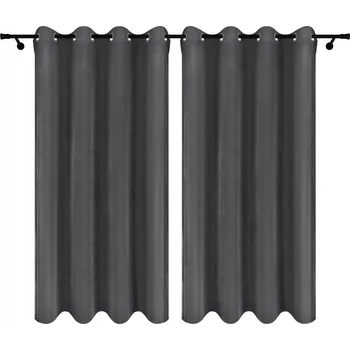 Krátké šedé grafitové záclony 140 x 160 cm, velurové závěsy na oka