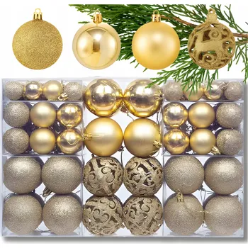 Vánoční dekorace SADA VÁNOČNÍCH BANĚK XXL 100ks ZLATÉ NEROZBITNÉ NA STROMEČEK