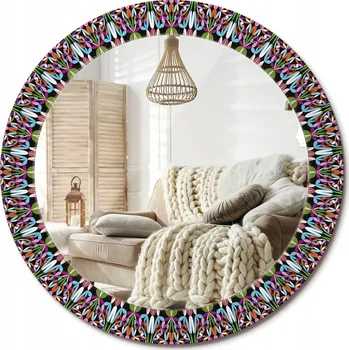 Zrcadlo Zrcadlo nástěnné s ozdobným skleněným rámem Vzor mandala Průměr 70 cm