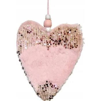 Přívěsek Kožešinový přívěsek Růžové srdíčko Se Třpytkami Ozdoba H: 12 cm Dakls