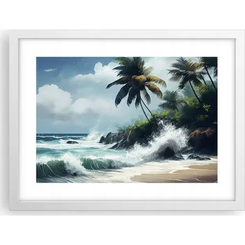 Obraz Obraz plakát v bílém rámu do obýváku 40x30 pláž foto plakáty na zeď