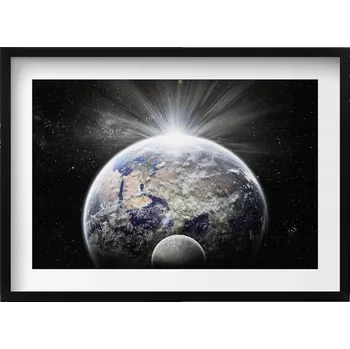 Obraz Dekorativní nástěnný obraz s rámem a grafikou loft Pohled na Zemi a Měsíc 70x50 cm