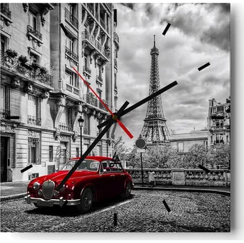 Hodiny Velké nástěnné hodiny na zeď 40x40 Město Skleněné hodiny Čtvercové Tiché