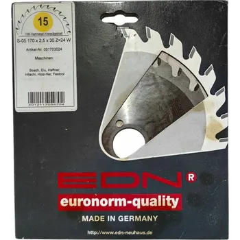 Pilový kotouč EDN Kotoučová pila na dřevo 170 x 2,5 x 30 mm, 24 zubů HW 15 Yellow