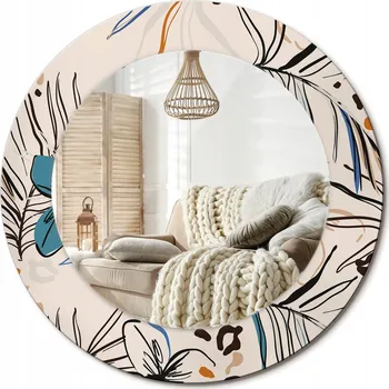 Zrcadlo Nástěnné zrcadlo s ozdobnou grafikou na skle, průměr 50 cm - Květiny a motiv džungle