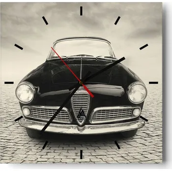 Hodiny Velké nástěnné hodiny 40x40 cm Auto - Skleněné čtvercové tiché hodiny