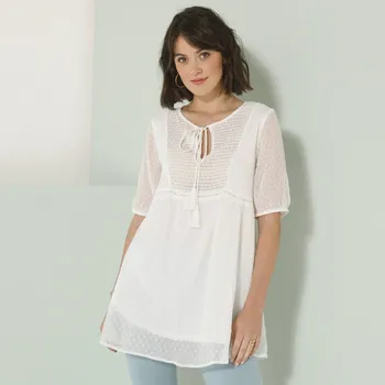 Jednobarevná tunika s výšivkou puntíků, recyklovaný polyester režná 54