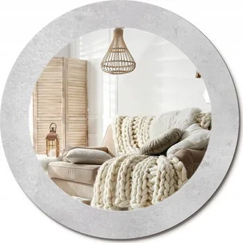 Zrcadlo Nástěnné Zrcadlo s dekorativním skleněným rámem s potiskem , průměr 60 cm, textura betonu