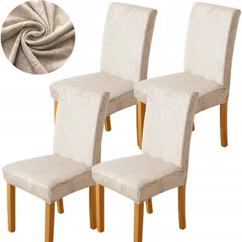 Jídelní židle SADA 4 KS POTAHŮ NA ŽIDLE VELUR UNIVERZÁLNÍ VELUROVÉ ŽIDLE BÉŽOVÉ