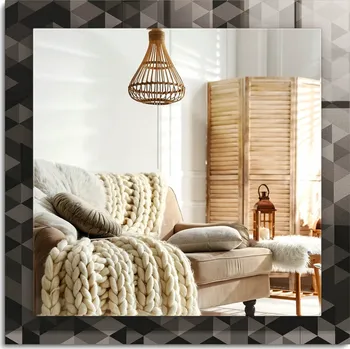 Zrcadlo Zrcadlo na zeď zdobené grafikou na skle Černo-šedé trojúhelníky 60x60 cm