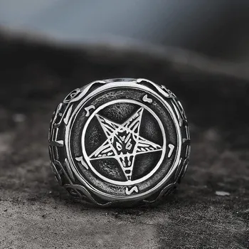 Prsten OCELOVÝ PRSTEN BAPHOMET Satan Ring Velikost: 14