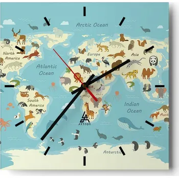 Hodiny Velké nástěnné hodiny 40x40 Mapa světa Skleněné tiché hodiny