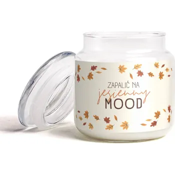 Svíčka Aromatická vonná svíčka ve sklenici s nápisem Zapálit pro podzimní náladu