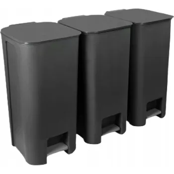 Odpadkový koš Sada 3 x Koš na tříděný odpad s pedálem 40 l černý