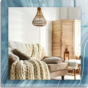 Zrcadlo Zrcadlo závěsné dekorativní s potiskem Abstraktní modré linie 60x60 cm