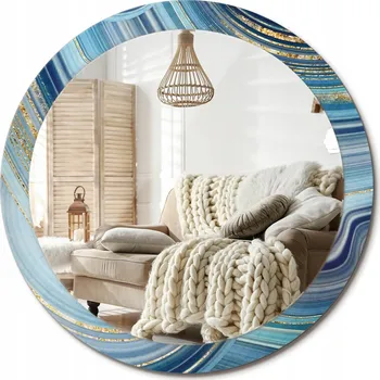 Zrcadlo Zrcadlo nástěnné s ozdobným skleněným rámem Modrý mramor průměr 90 cm