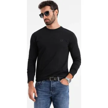 Ombre Clothing Trendy černé tričko s dlouhým rukávem a s logem V1 LSBC-0124