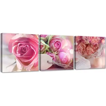 Obraz SADA OBRAZŮ Růžové růže vintage 90x30