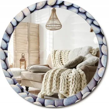 Zrcadlo Nástěnné zrcadlo s ozdobnou grafikou na skle Kameny moře kruh průměr 100 cm