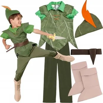 Karnevalový kostým KOSTÝM PŘEVLEK PETR PAN ELF LESNÍ SKŘÍTEK ROBIN HOOD KARNEVAL 104 110
